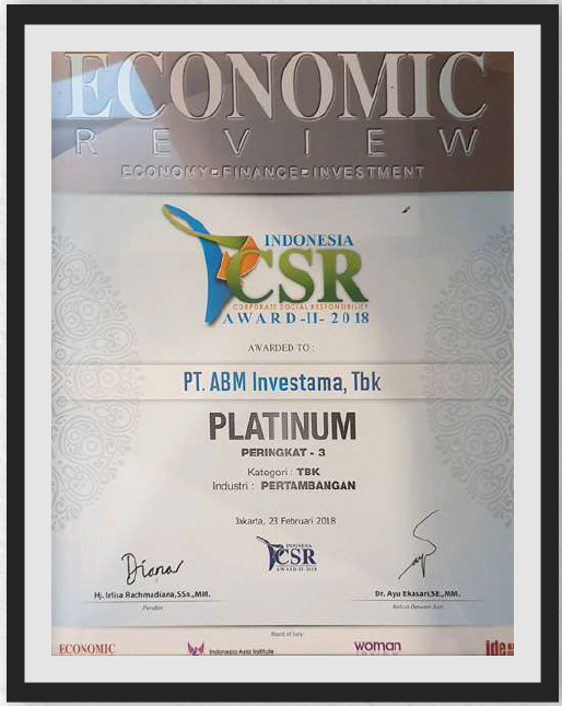 Platinum, Rank 3, Category Public Company, Mining Industry in Indonesia CSR Award II 2018